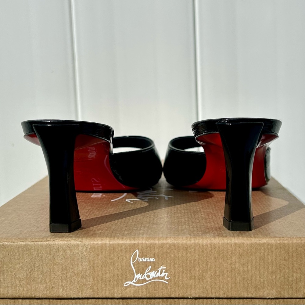 CHRISTIAN LOUBOUTIN CONDORA MULE 55 BLACK PAT. LEATHER SANDAL MID HEEL 37.5 NEW - Picture 9 of 16